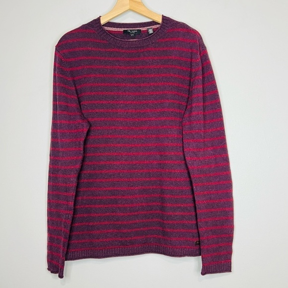 Ted Baker Red Striped Wool Blend Crewneck Sweater 5 Large - Picture 1 of 5